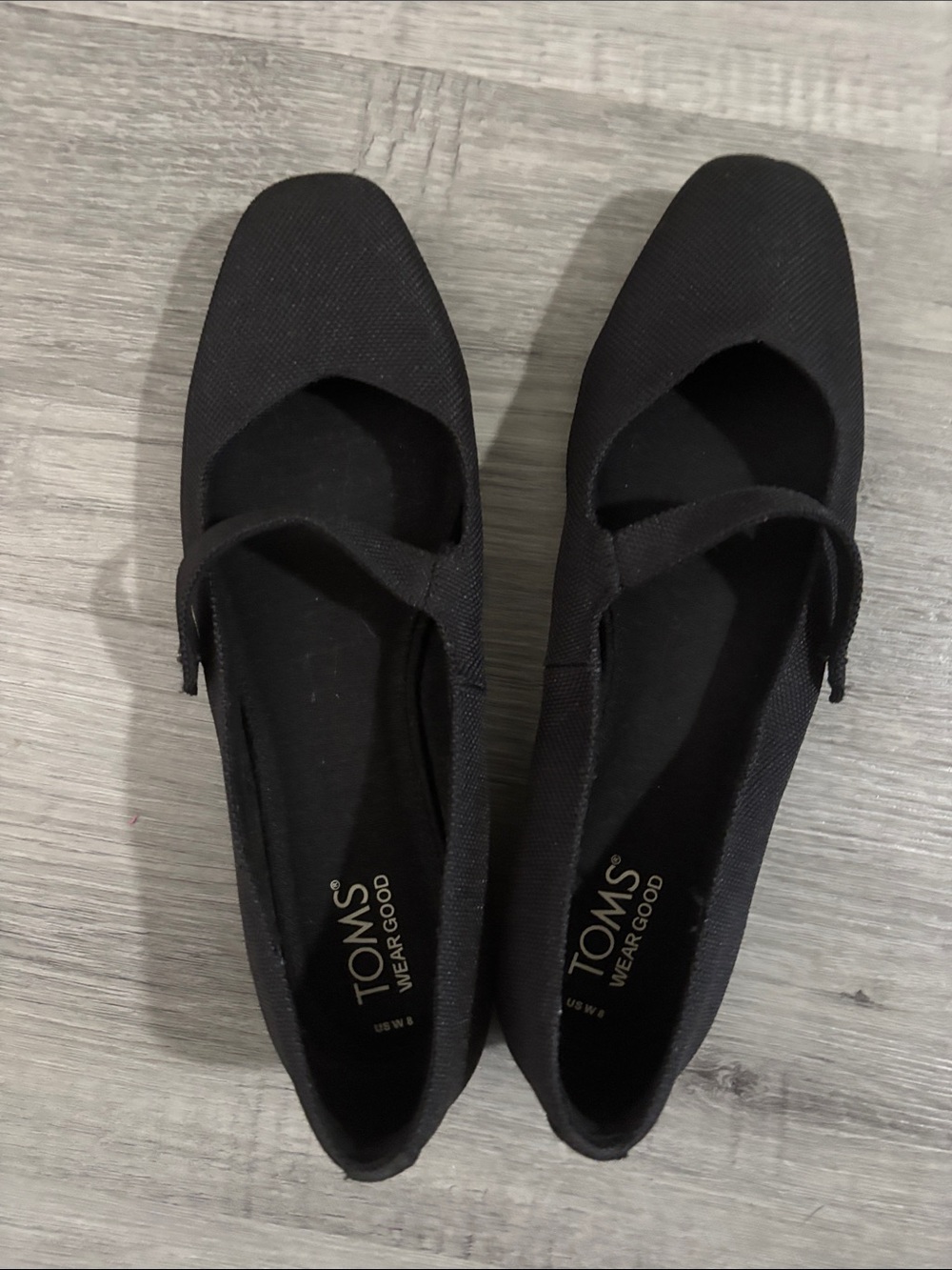 TOMS Black Mary Jane Canvas Flats for Women